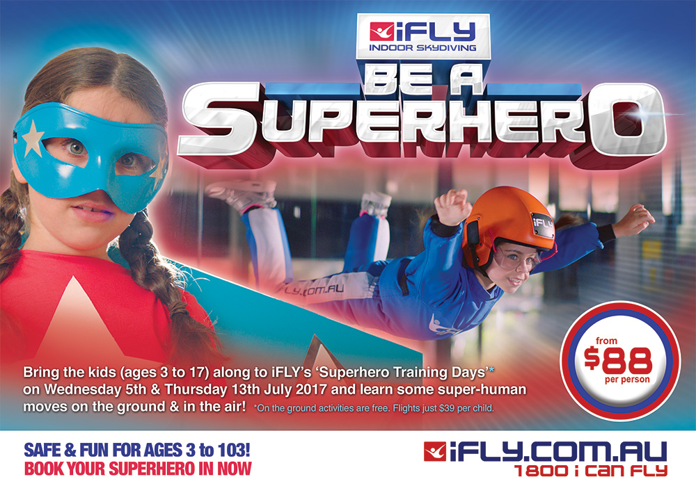 single mum, schools holidays, iFly review, superhero